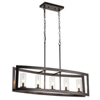 5-Light Modern Industrial Linear Chandelier for Dining Room Farmhouse Cylinder Clear Glass Chandelier Kitchen Island Lights