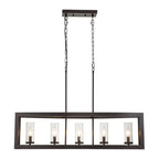 5-Light Modern Industrial Linear Chandelier for Dining Room Farmhouse Cylinder Clear Glass Chandelier Kitchen Island Lights
