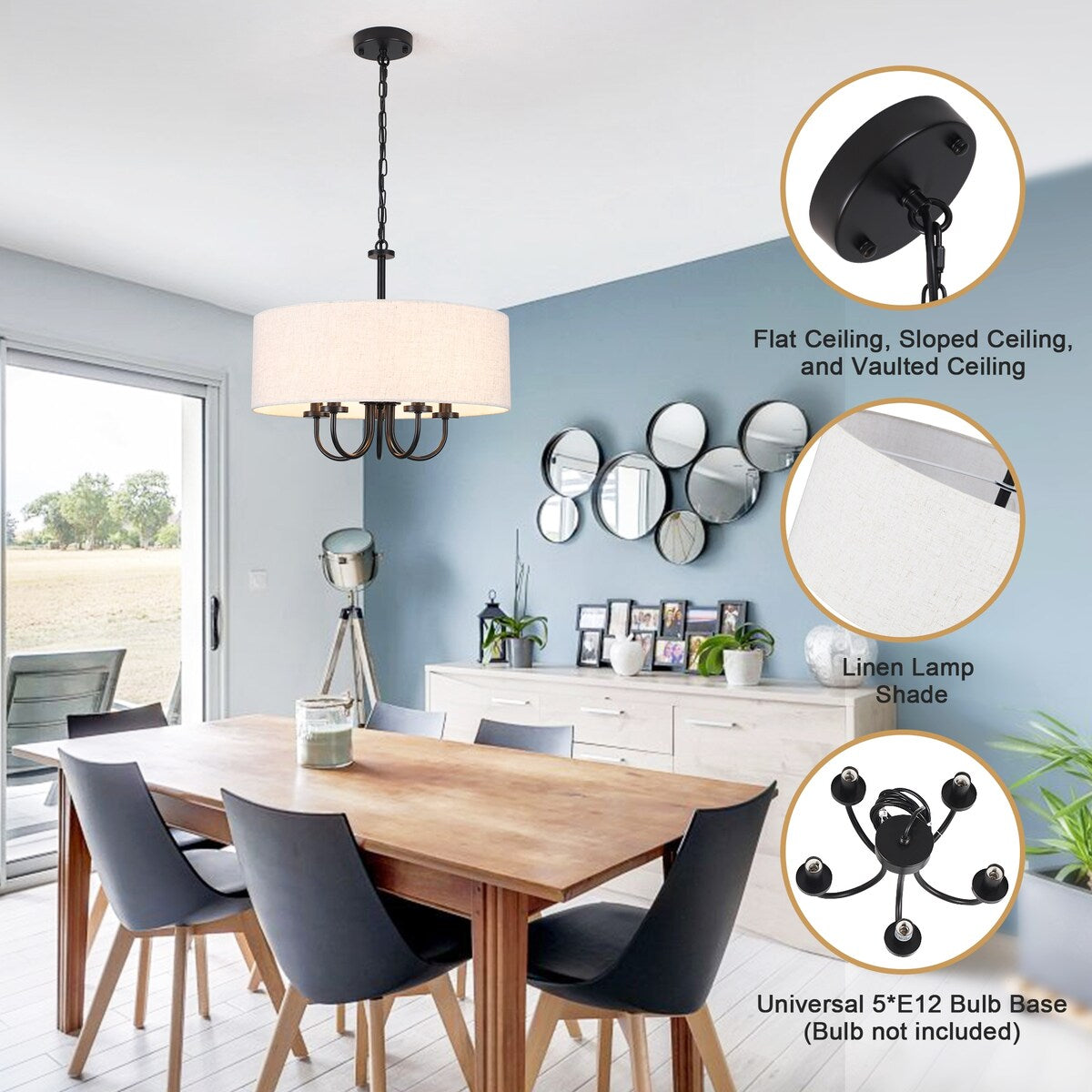 5-Light Modern Semi Flush Mount Ceiling Light for Dining Room Bedrooms Living Room - N/A