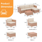 5-piece Outdoor Wicker Sectional Sofa Set with Cushions