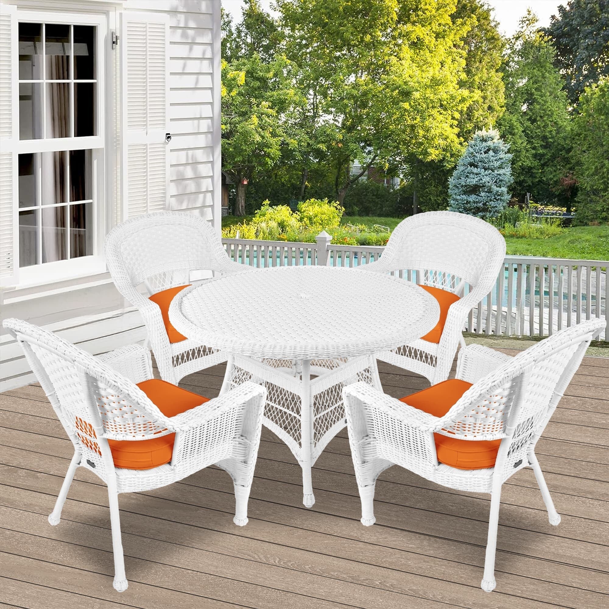 5-piece White Resin Wicker Dining Set