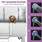 50'' W Stainless Steel Adjustable Pet Grooming Tub with Steps Ramp
