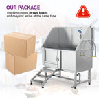 50'' W Stainless Steel Adjustable Pet Grooming Tub with Steps Ramp