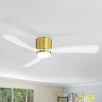 52 Inch Black/White Flush Mount LED Ceiling Fan with Lights Remote(3-Blade)