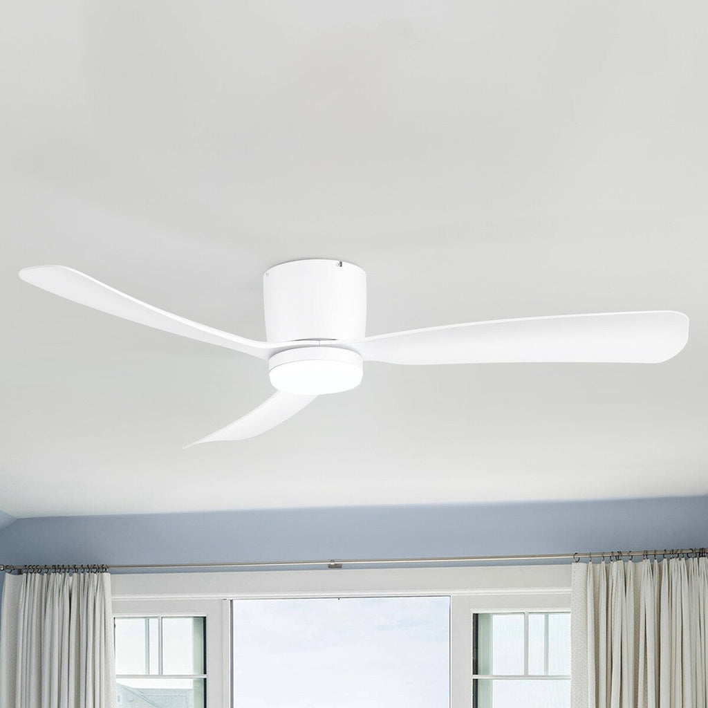 52 Inch Black/White Flush Mount LED Ceiling Fan with Lights Remote(3-Blade)