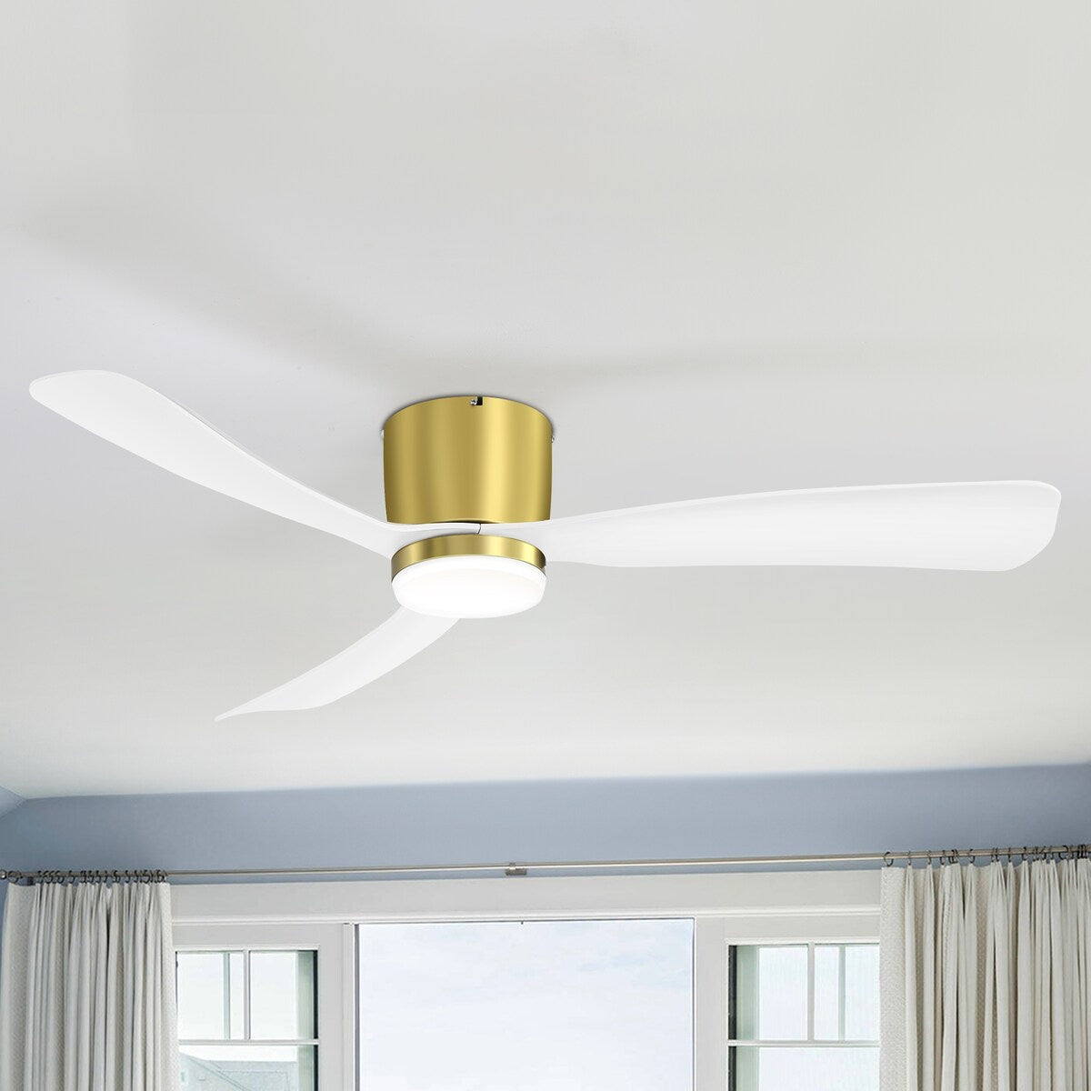 52 Inch Black/White Flush Mount LED Ceiling Fan with Lights Remote(3-Blade)