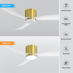 52 Inch Black/White Flush Mount LED Ceiling Fan with Lights Remote(3-Blade)