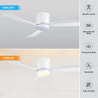 52 Inch Black/White Flush Mount LED Ceiling Fan with Lights Remote(3-Blade)