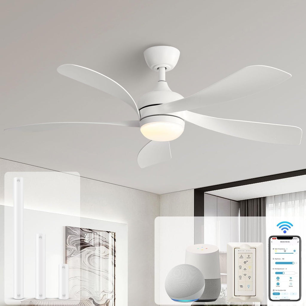 52 Inch Ceiling Fan with Remote & Lights Quiet DC Motor 5 Blade High CFM Modern Fan