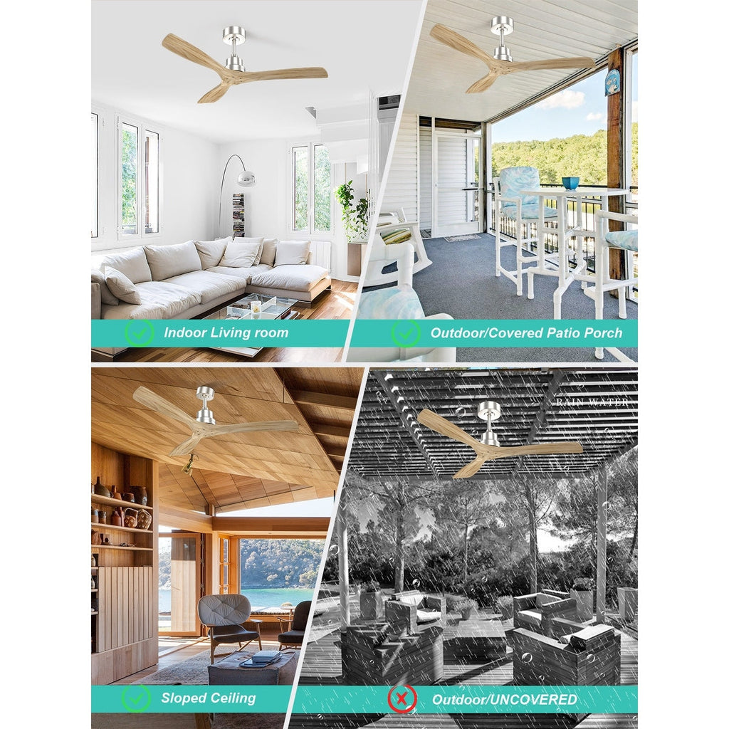 52 inch Modern Solid Wood / ABS Ceiling Fan With Remote Control(No Light),6 WInd Speed,Reversible Airflow