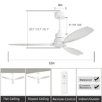 52 inch Modern Solid Wood / ABS Ceiling Fan With Remote Control(No Light),6 WInd Speed,Reversible Airflow