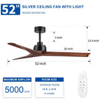 52 inch Modern Solid Wood / ABS Ceiling Fan With Remote Control(No Light),6 WInd Speed,Reversible Airflow