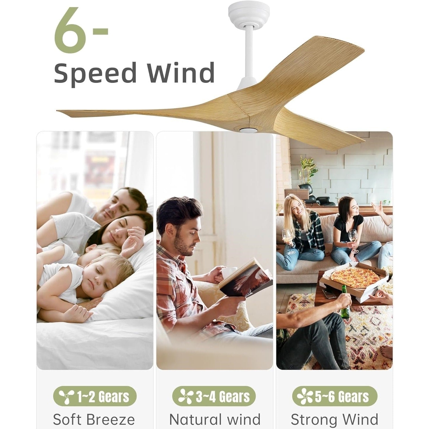 52 inch Modern Solid Wood / ABS Ceiling Fan With Remote Control(No Light),6 WInd Speed,Reversible Airflow