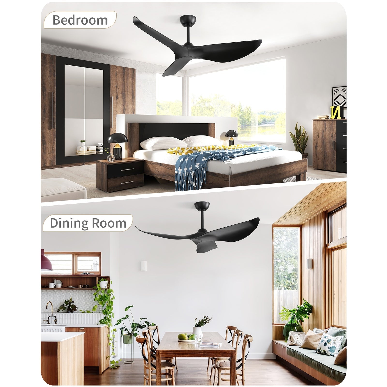 52 inch Modern Solid Wood / ABS Ceiling Fan With Remote Control(No Light),6 WInd Speed,Reversible Airflow