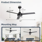52 inch Modern Solid Wood / ABS Ceiling Fan With Remote Control(No Light),6 WInd Speed,Reversible Airflow