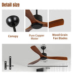 52 inch Modern Solid Wood / ABS Ceiling Fan With Remote Control(No Light),6 WInd Speed,Reversible Airflow