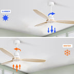52 inch Modern Solid Wood / ABS Ceiling Fan With Remote Control(No Light),6 WInd Speed,Reversible Airflow