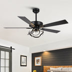 52 Modern Chrome/ Black Indoor Dimmable LED Ceiling Fan with Light and Remote