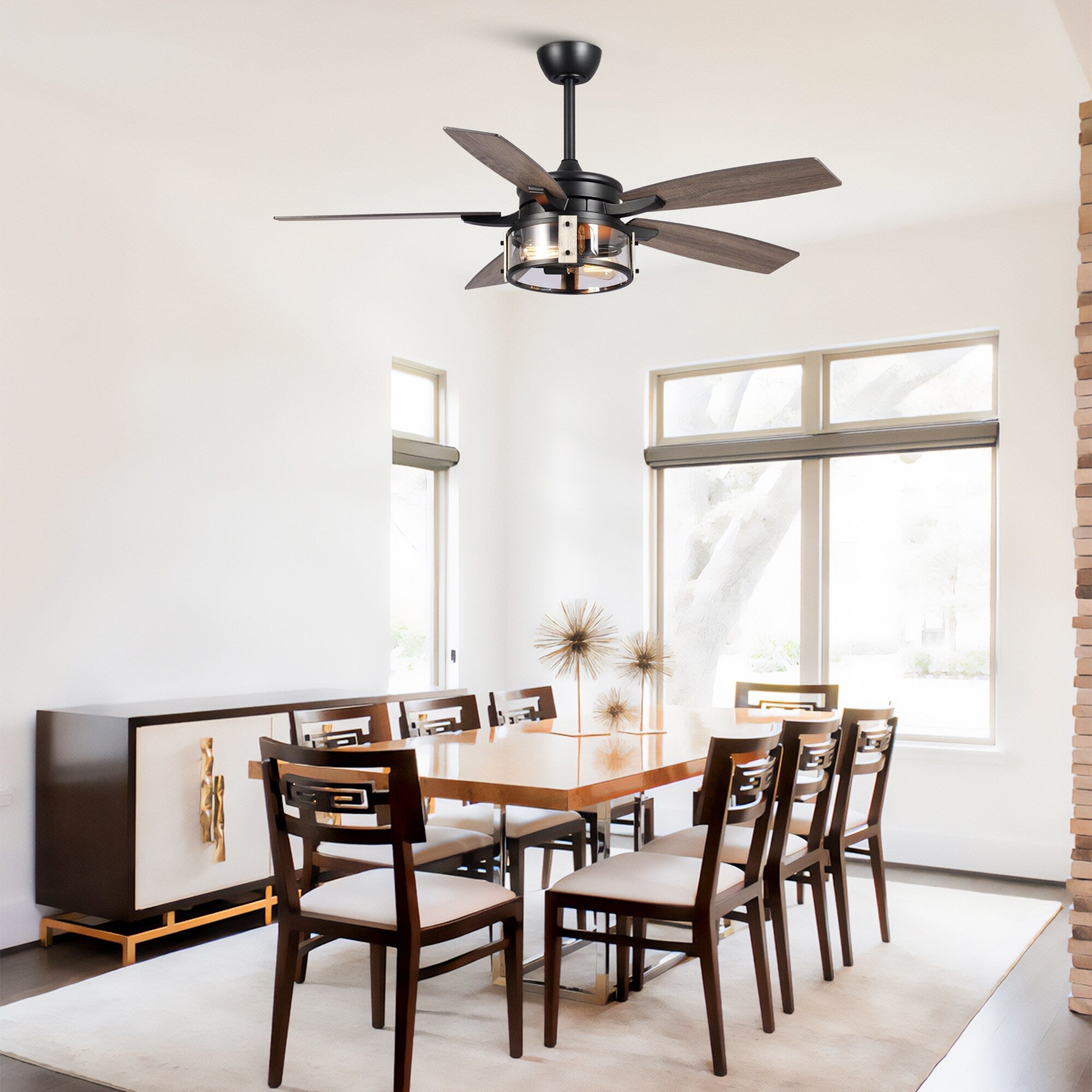 52 Rustic Black Wood 5-Blade Indoor Ceiling Fan with Remote