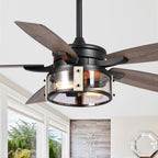 52 Rustic Black Wood 5-Blade Indoor Ceiling Fan with Remote