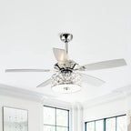 52 Modern 4-Light Chandelier Crystal Ceiling Fan with Remote