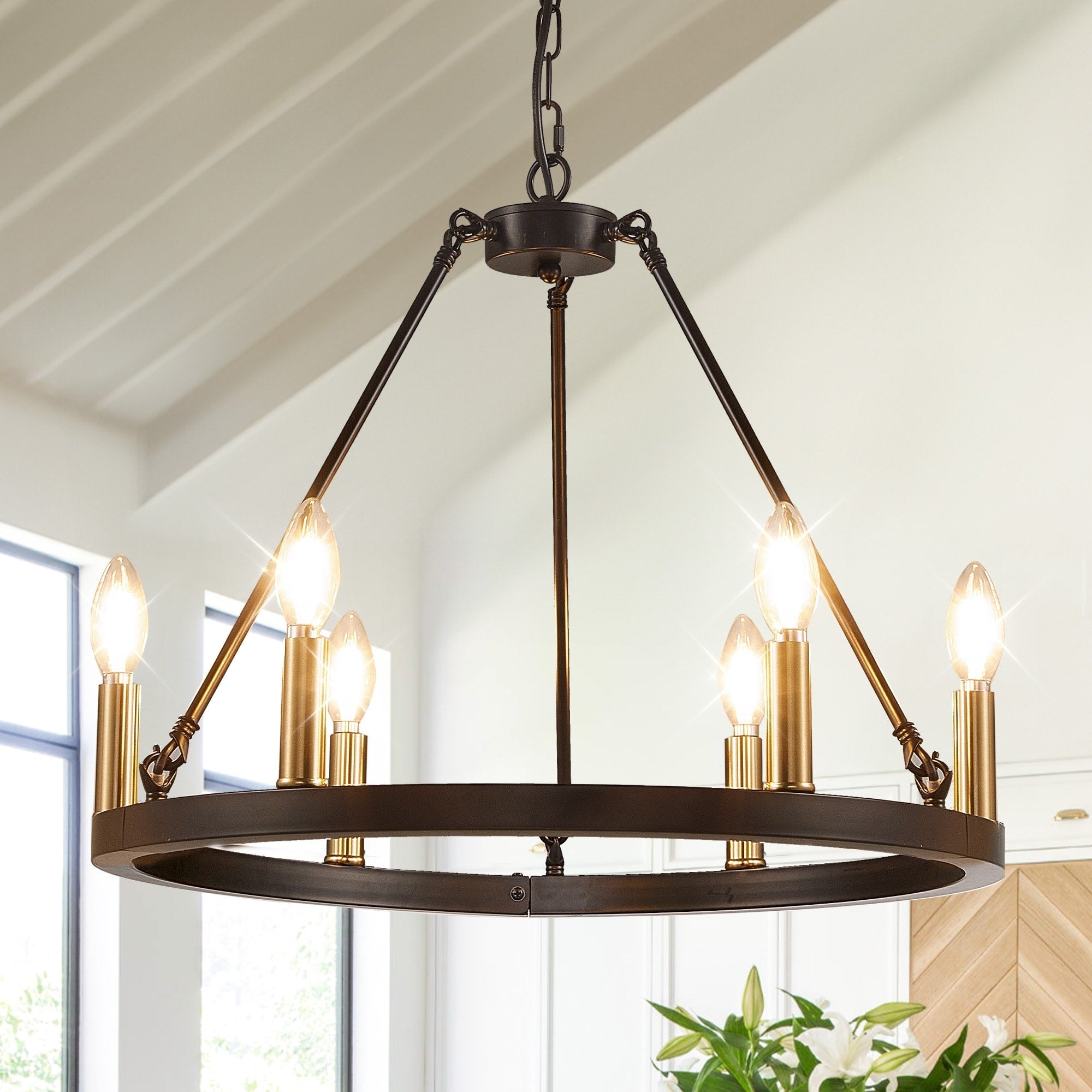 54-inch Round Wagon Wheel 24-light Chandelier