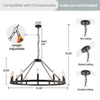 54-inch Round Wagon Wheel 24-light Chandelier