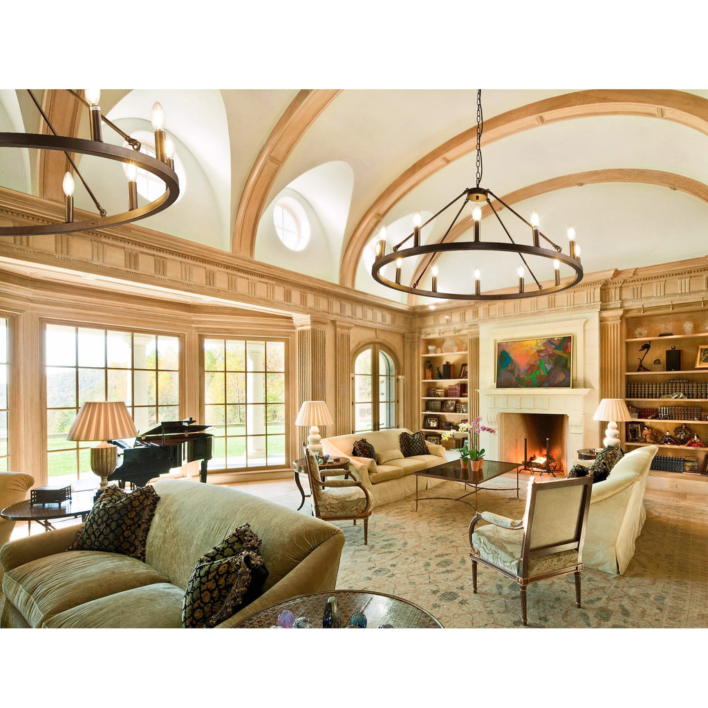 54-inch Round Wagon Wheel 24-light Chandelier