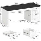 Farmhouse Executive Desk Home Office Desk File Drawer Monitor Stand Power Outlet