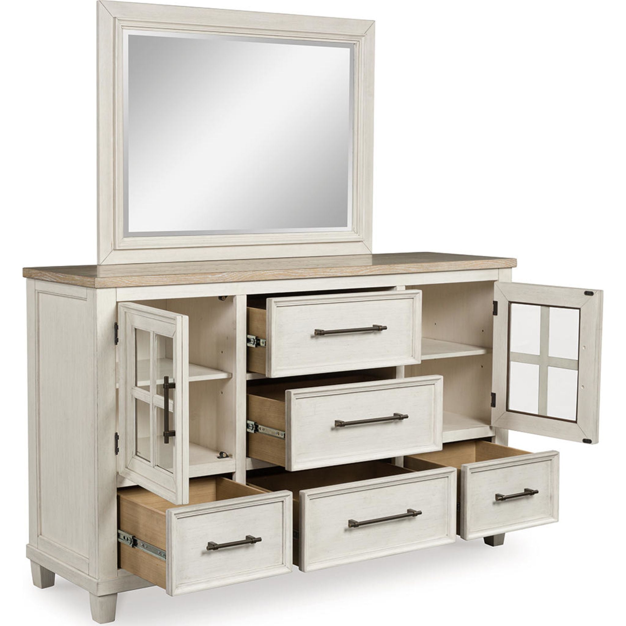 Shaybrock Dresser and Mirror - Antique White/Brown