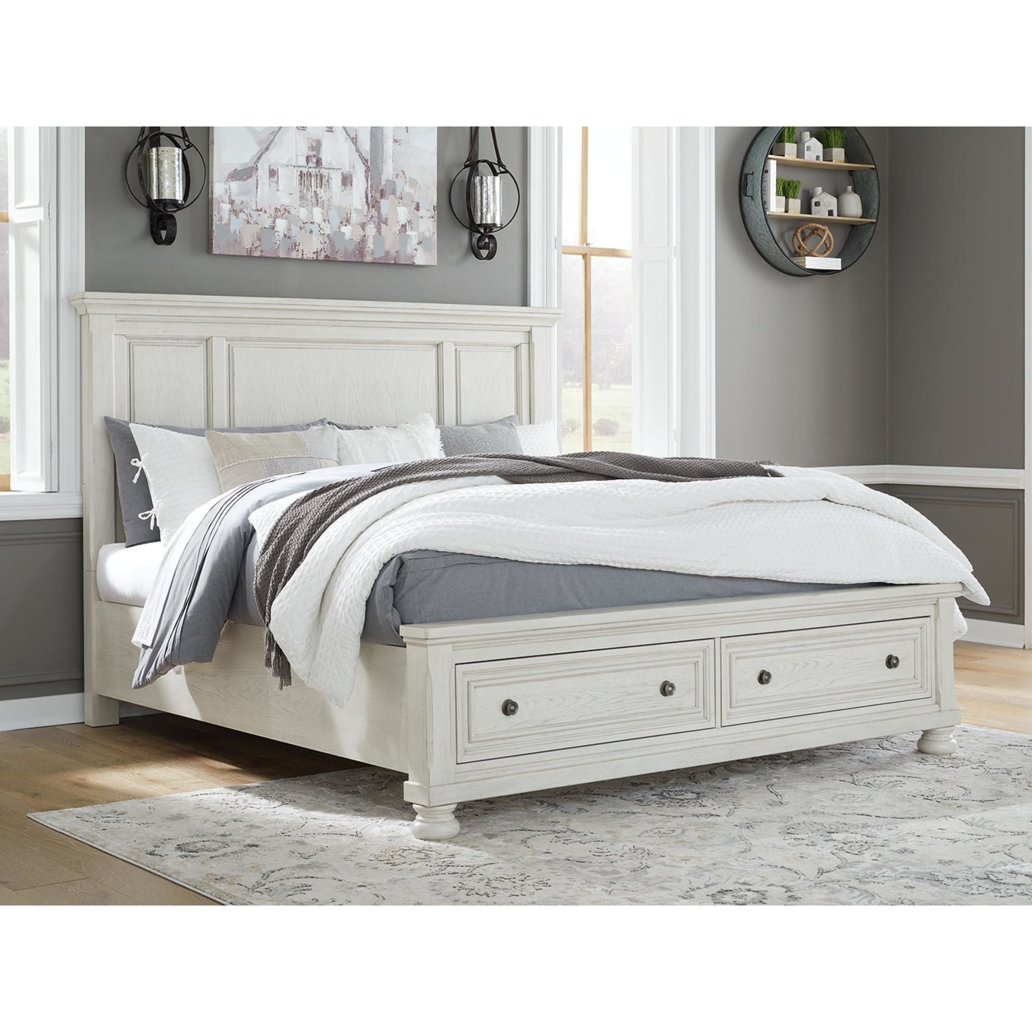 Robbinsdale King Panel Bed - Antique White
