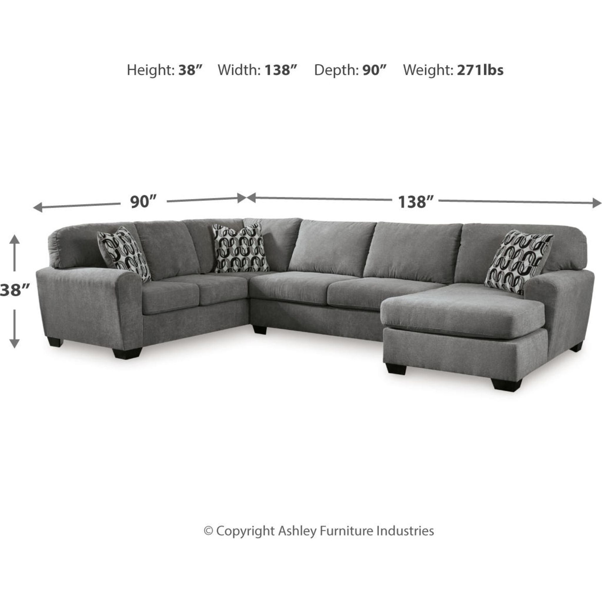 Birkdale Court 3 Piece Sectional with Chaise