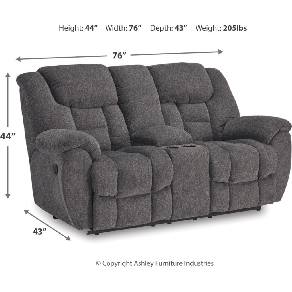 Foreside Reclining Loveseat with Console - Charcoal