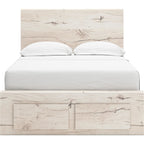 Lawroy Full Panel Bed with Footboard Storage - Light Natural