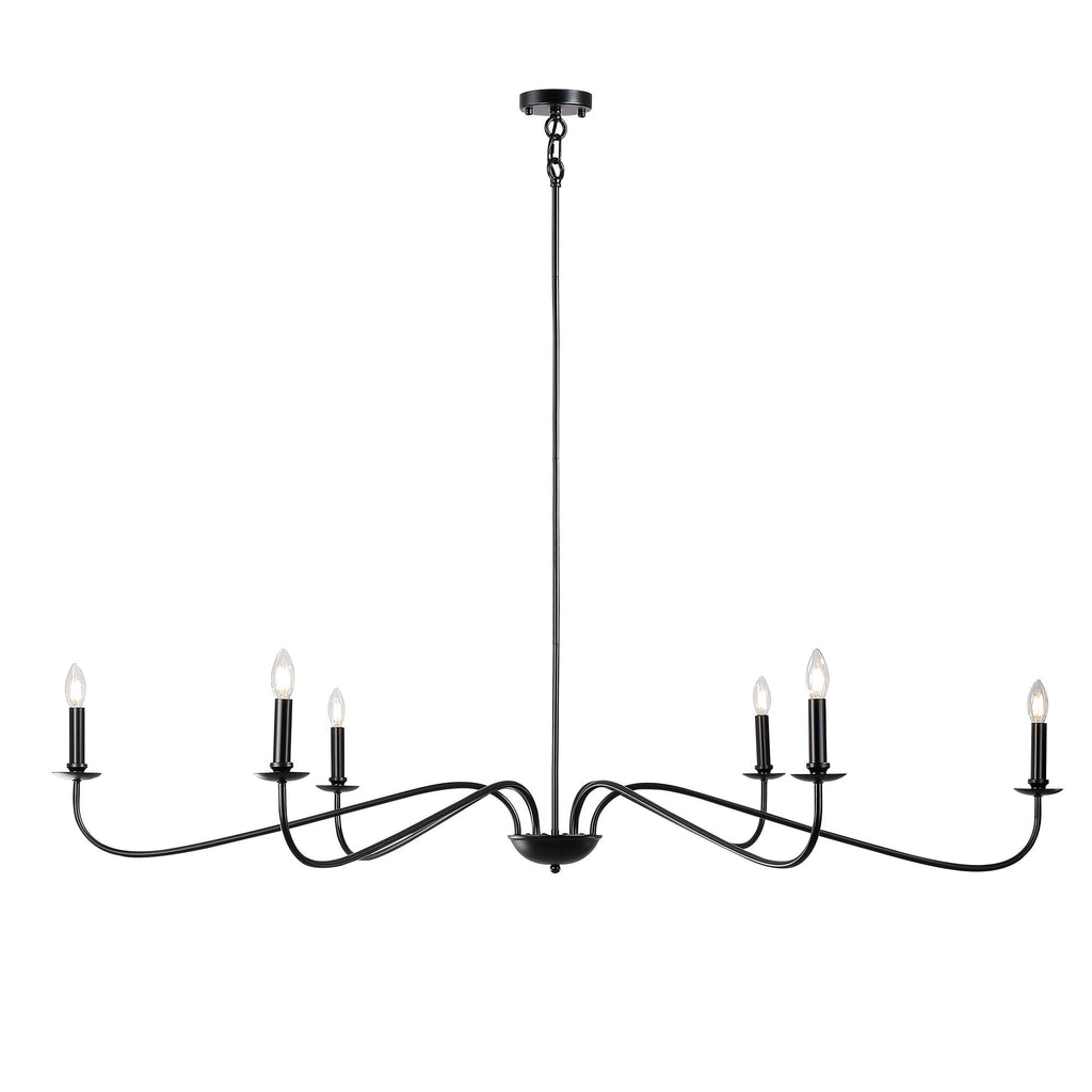 6 Light 64 Inches Minimalist Chandelier in Matte Black / Gold /Chrome - N/A