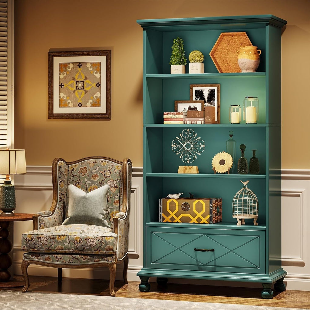 6-Shelf Bookcase Bookshelf with Drawer 71 Book Shelf for Living Room