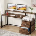 63 Computer Desk with Monitor Stand, Ergonomic Home Office Desks with Drawers File Cabinet