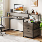 63 Computer Desk with Monitor Stand, Ergonomic Home Office Desks with Drawers File Cabinet