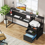 63 Computer Desk with Monitor Stand, Ergonomic Home Office Desks with Drawers File Cabinet
