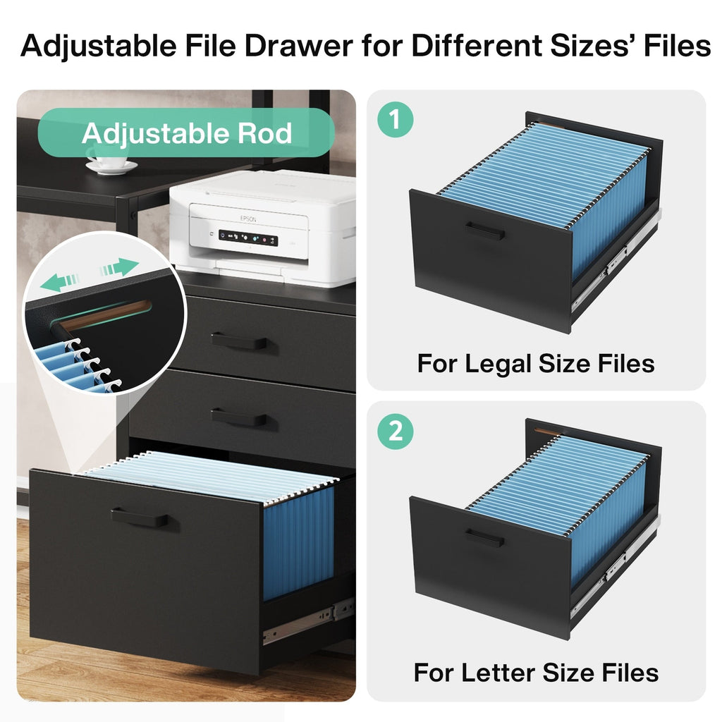 63 Computer Desk with Monitor Stand, Ergonomic Home Office Desks with Drawers File Cabinet