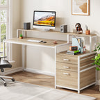63 Computer Desk with Monitor Stand, Ergonomic Home Office Desks with Drawers File Cabinet