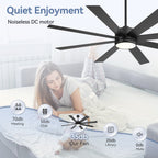 65 Inch 8-Blade Black LED Ceiling Fan with Light and Remote