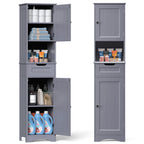 67'' Tall Bathroom Narrow Linen Cabinet, 5 Tiers Solid Wood Freestanding Storage Cabinet