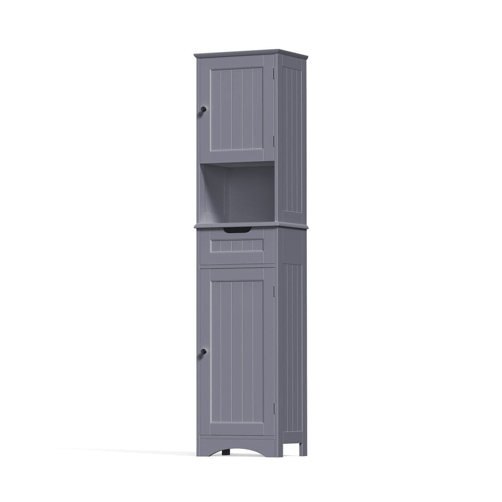 67'' Tall Bathroom Narrow Linen Cabinet, 5 Tiers Solid Wood Freestanding Storage Cabinet