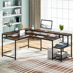 L Shaped Desk with Monitor Shelf, Reversible Corner Computer Desk for Office Home 69