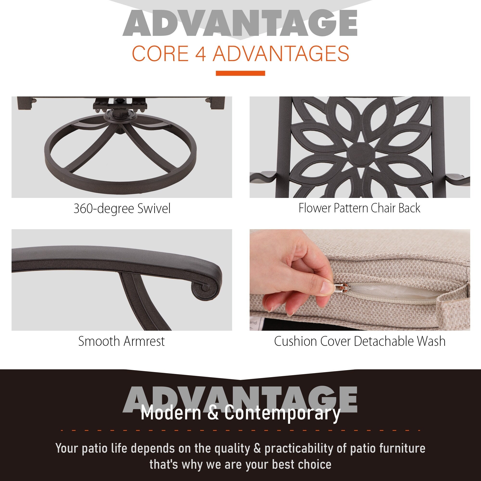 MAISON ARTS 7-Piece Cast Aluminum Patio Dining Set with Expandable Rectangular Table & 6 Cast Aluminum Chairs