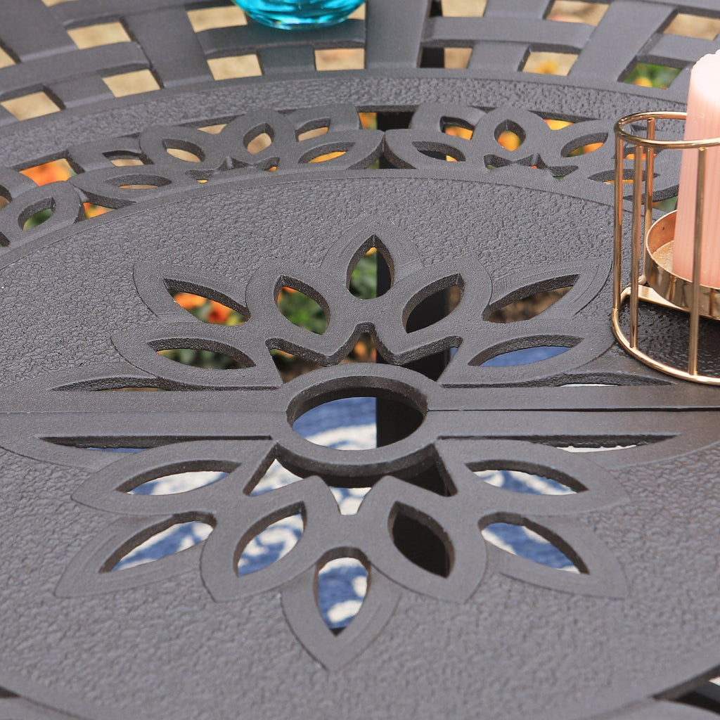 MAISON ARTS Cast Aluminum Dining Chairs/Patio Dining Set with Round Dining Table & 6 Cast Aluminum Patio Chairs