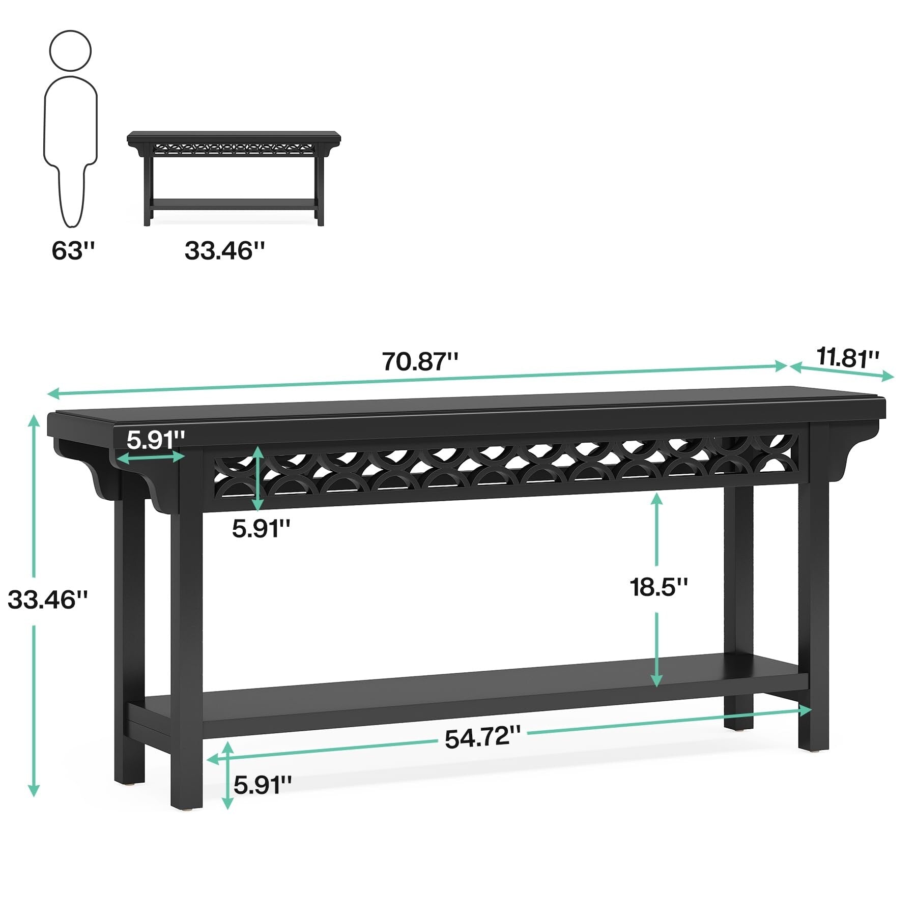 70.8 Inch Farmhouse Solid Wood Long Console Table Sofa Table
