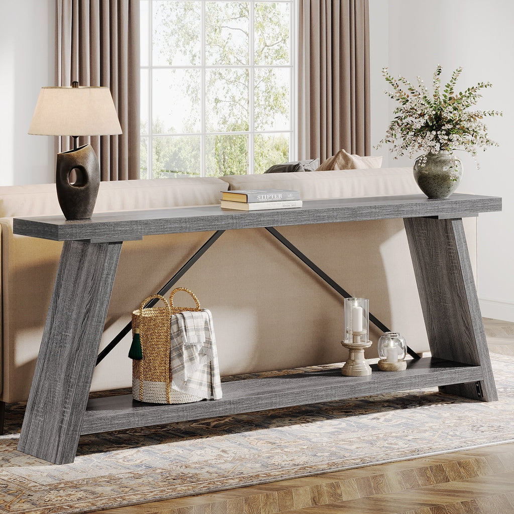 70.9 Inches Long Rustic Wood Console Sofa Table with Storage Shelf
