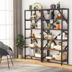 71 Industrial Bookshelf, 6 Tier Rustic Brown Wood Etagere Bookcase, Open Book Shelves